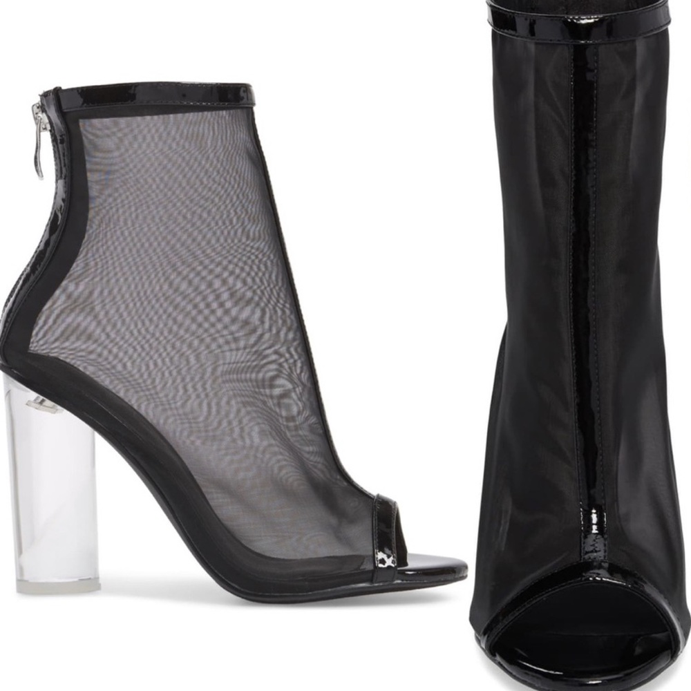 Leith Saber Mesh Open Toe Sandal Lucite Heel